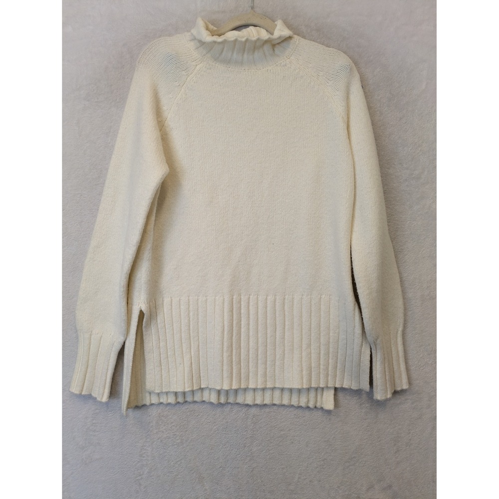 Rachel Zoe Women's Size XS Ivory Ribbed Sweater Ruffle Mock Neck High-Low NWT